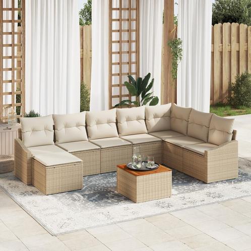 vidaXL 9-delige tuinbankset met kussens in beige poly rattan, Tuin en Terras, Tuinsets en Loungesets, Nieuw, Verzenden