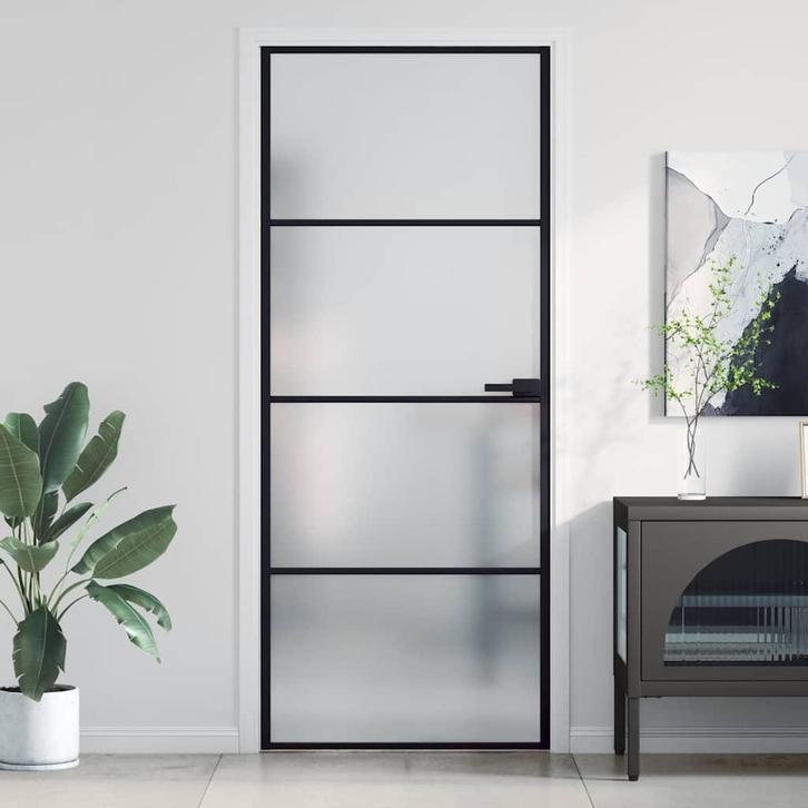 vidaXL Binnendeur smal 83x201,5 cm gehard glas en aluminium, Doe-het-zelf en Bouw, Deuren en Vliegenramen, Nieuw, Verzenden