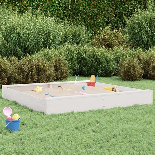 vidaXL Zandbak met bankjes vierkant massief grenenhout wit, Kinderen en Baby's, Speelgoed | Buiten | Speeltoestellen, Nieuw, Verzenden