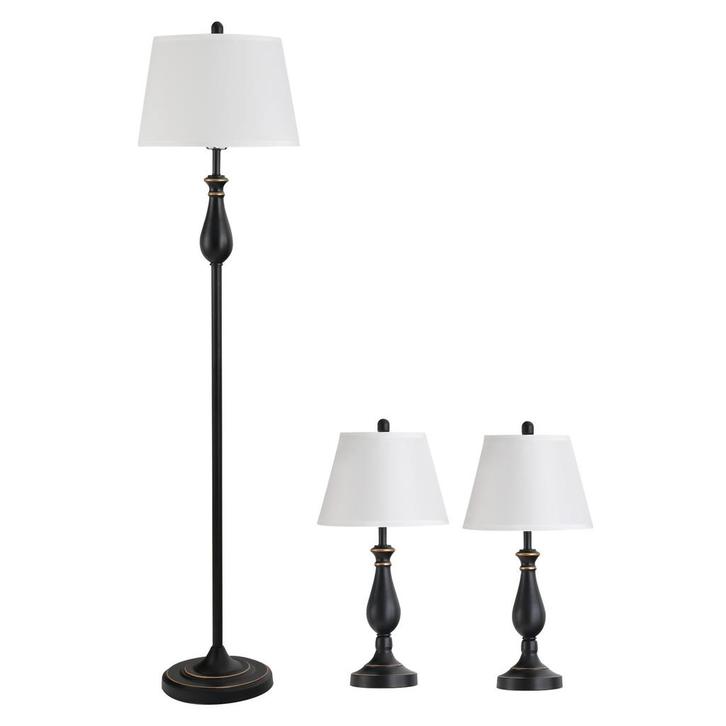Lampenset - Vintage Home - Tafel- en vloerlamp - Zwart/wit, Huis en Inrichting, Lampen | Vloerlampen, Nieuw, Stof, Ophalen of Verzenden