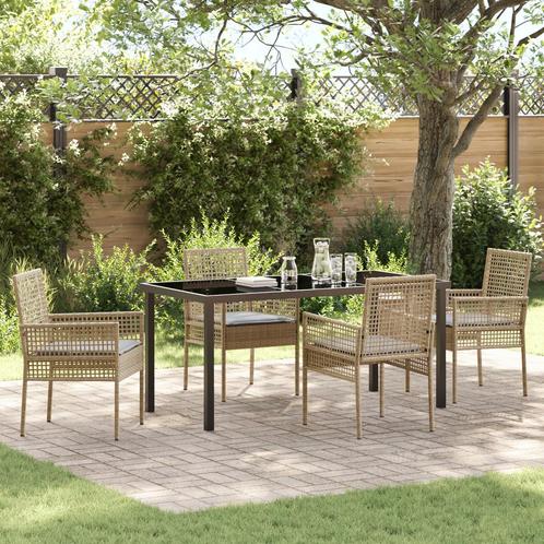 vidaXL 5-delige Tuin Eettafel Set met Kussens Beige Poly, Tuin en Terras, Tuinstoelen, Nieuw, Verzenden