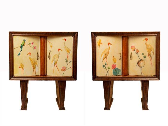 Nachtkastje - hout en messing - Paar nachtkastjes Le, Antiek en Kunst, Kunst | Designobjecten