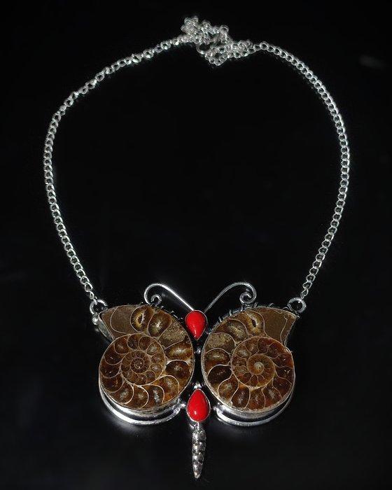 Prachtige ammoniet- en koraal-handgemaakte 925 zilveren, Verzamelen, Mineralen en Fossielen