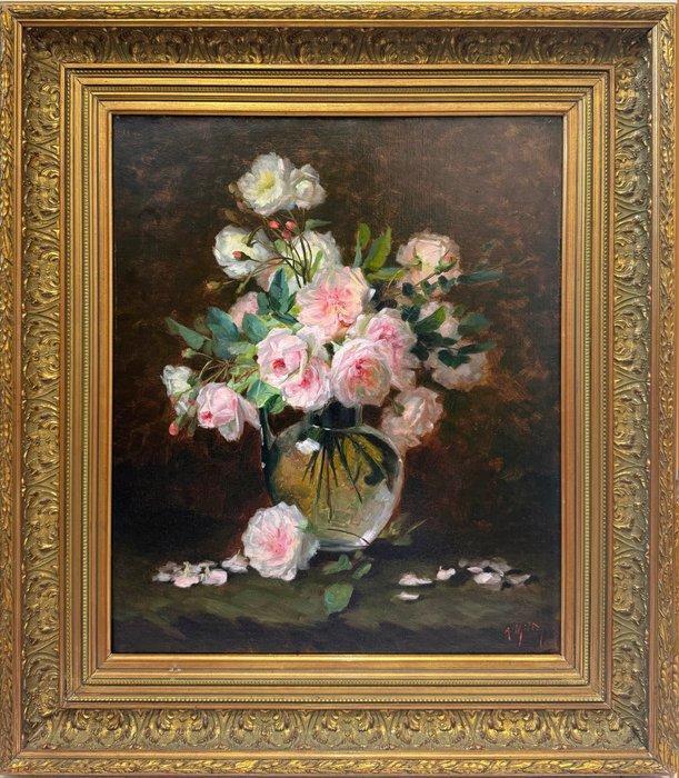 École française XIXe siècle - Roses dans un Vase Transparent, Antiquités & Art, Art | Peinture | Classique