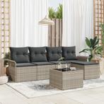 vidaXL 6-delige tuinsofa set met kussens in grijs poly riet, Tuin en Terras, Verzenden, Nieuw