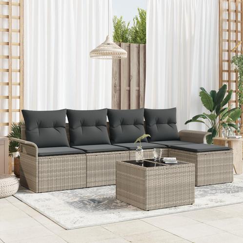 vidaXL 6-delige tuinsofa set met kussens in grijs poly riet, Tuin en Terras, Tuinsets en Loungesets, Nieuw, Verzenden
