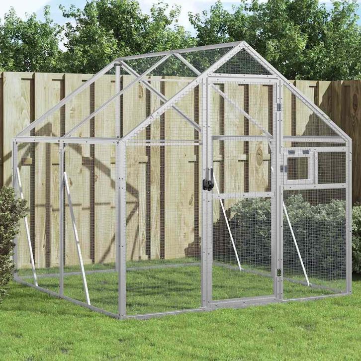vidaXL Volière 1,79x2x1,85 m aluminium zilverkleurig, Dieren en Toebehoren, Vogels | Toebehoren, Nieuw, Verzenden