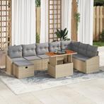 vidaXL 9-delige zitset voor in de tuin met kussens in beige, Tuin en Terras, Verzenden, Nieuw