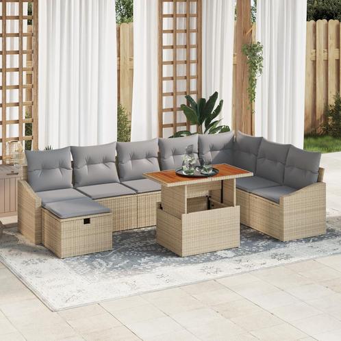 vidaXL 9-delige zitset voor in de tuin met kussens in beige, Tuin en Terras, Tuinsets en Loungesets, Nieuw, Verzenden