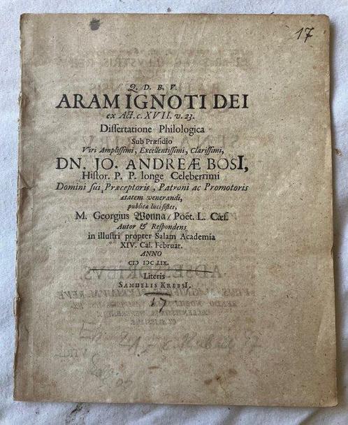 Johann Andreas Bose / Georg Wonna - Aram Ignoti Dei -, Antiek en Kunst, Antiek | Boeken en Manuscripten