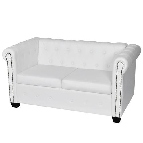 vidaXL Tweezitsbank Chesterfield-stijl kunstleer wit, Huis en Inrichting, Zetels | Zetels, Nieuw, Verzenden