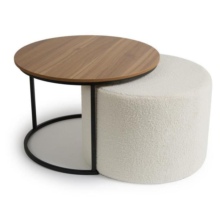 Table dappoint et pouf en teddy - Lot de 2 meubles | Ø 52, Huis en Inrichting, Zetels | Voetbanken en poefs, Verzenden