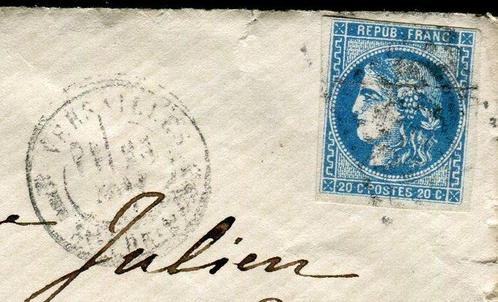 Frankrijk 1871 - Zeldzame brief van Parijs naar Rouen via, Postzegels en Munten, Postzegels | Europa | Frankrijk