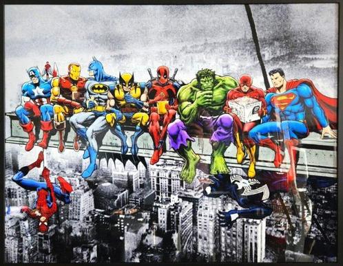 Patryk Konrad & Schevsky - Superheroes Lunch atop a, Antiquités & Art, Art | Peinture | Moderne