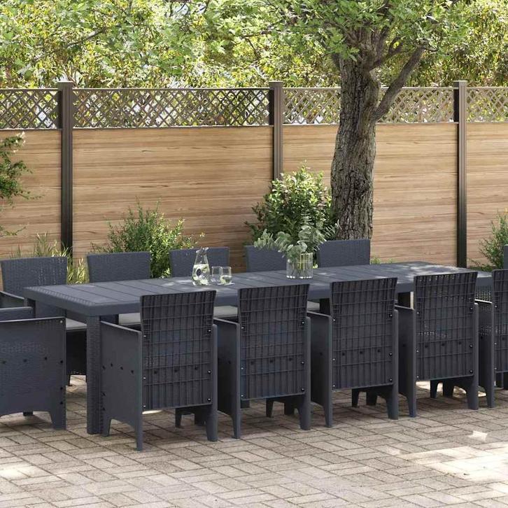 vidaXL Tuin Eet Set met Kussens Antraciet Lichtgrijs Riet en, Tuin en Terras, Tuinsets en Loungesets, Nieuw, Verzenden