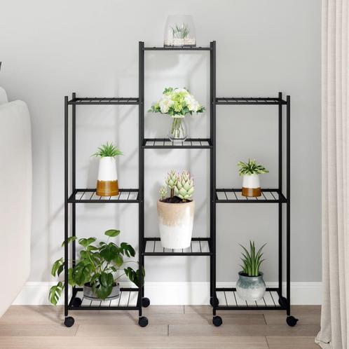 vidaXL Bloemenstandaard met wielen 83x25x103,5 cm ijzer, Tuin en Terras, Bloembakken en Plantenbakken, Nieuw, Verzenden