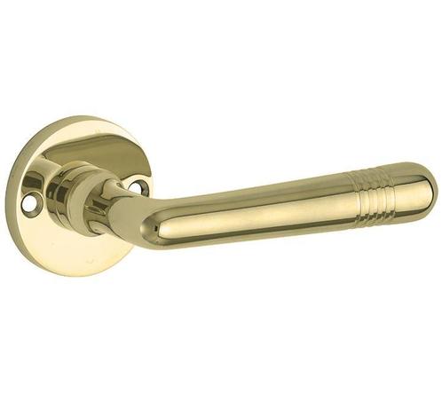 Deurklink op ongeveerd rozet Art-Deco/Elegant messing gelakt, Doe-het-zelf en Bouw, Hang- en Sluitwerk, Klink of Kruk, Nieuw, Overige materialen
