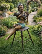 Sculpture, XL Bronze: Girl with Cat - 94 cm - Bronze