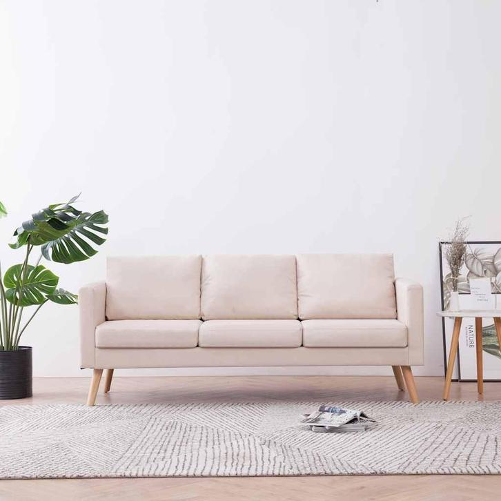 vidaXL Driezitsbank stof crème, Huis en Inrichting, Zetels | Zetels, Nieuw, Verzenden