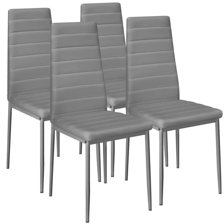 tectake Eetkamerstoelen, kunstleer - grijs, Set van 4, Huis en Inrichting, Stoelen, Verzenden