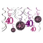 Hangdecoratie 40 Jaar Happy Birthday Roze 61cm 12st, Verzenden