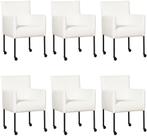Set van 6 Witte leren moderne kuipstoel - poot rond zwart, Nieuw, Vijf, Zes of meer stoelen, Modern, Leer
