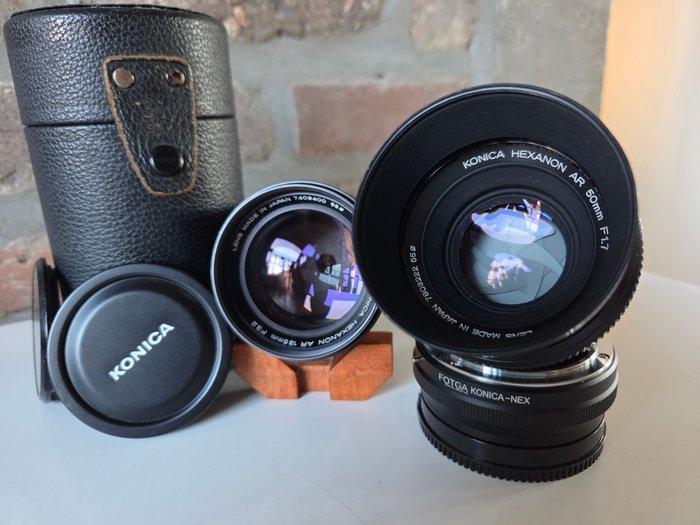 Konica 50mm 1.7 + 135mm 3.2 hexanon AR + adapter konica-NEX, Audio, Tv en Foto, Fotocamera's Digitaal