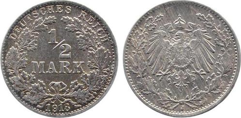 Duitsland 1/2 Mark 1918 J st fein schoene Patina J 016 zi..., Postzegels en Munten, Munten | Europa | Niet-Euromunten, België