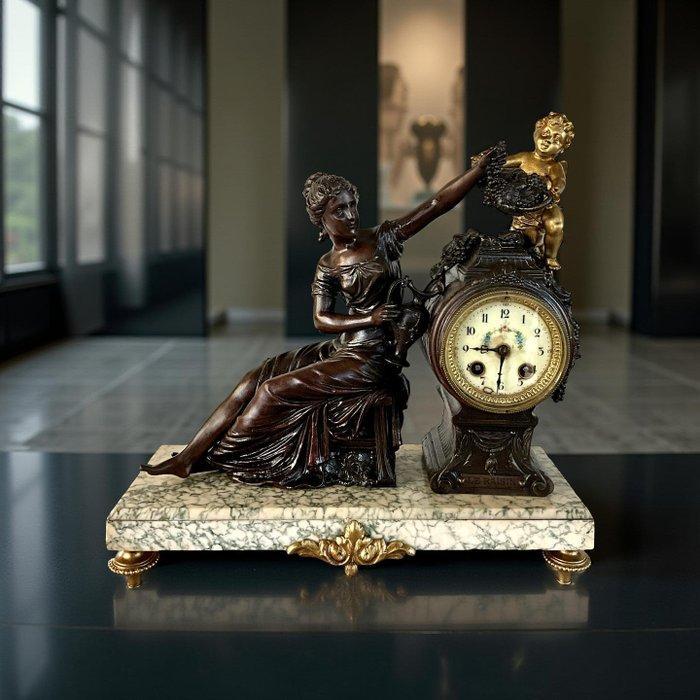 Figurale pendule - Marmer, Zinklegering - 1880-1920, Antiek en Kunst, Antiek | Klokken