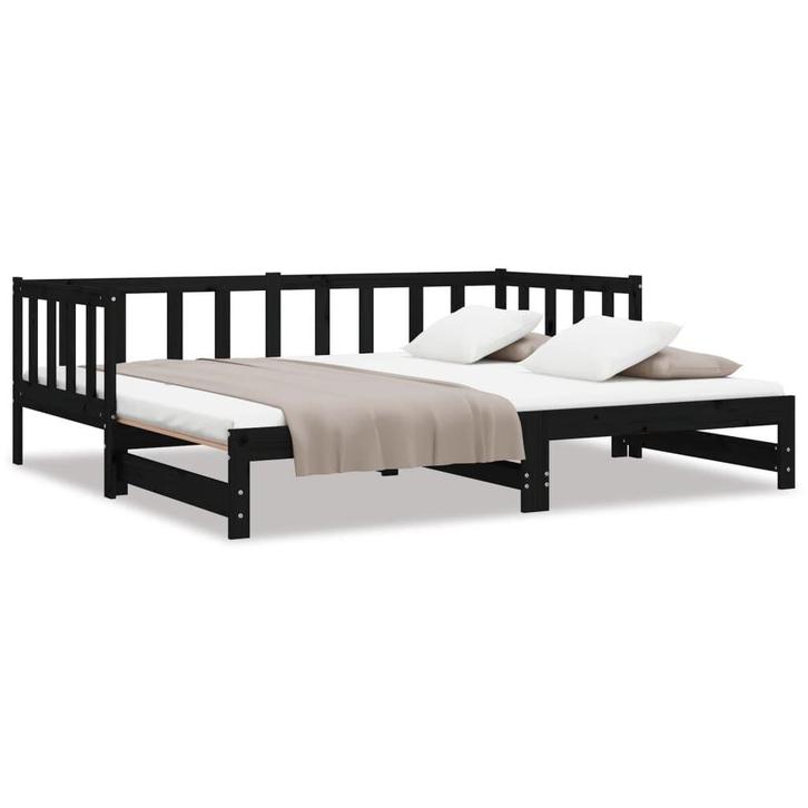 Logeerbed Grenenhout Zwart | OP = OP | 55% Voordeel!, Huis en Inrichting, Slaapkamer | Bedden, 100 cm, 190 cm of minder, Zwart