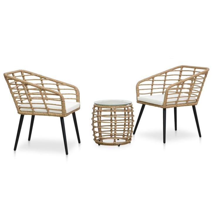 vidaXL 3-delige Bistroset poly rattan eikenkleurig, Tuin en Terras, Tuinsets en Loungesets, Nieuw, Verzenden