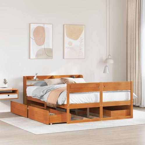 vidaXL Cadre de lit sans matelas cire marron 150x200cm, Maison & Meubles, Chambre à coucher | Lits, Neuf, Envoi