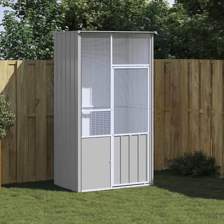 vidaXL Vogelkooi 115x78x200 cm gegalvaniseerd staal grijs, Dieren en Toebehoren, Vogels | Toebehoren, Nieuw, Verzenden