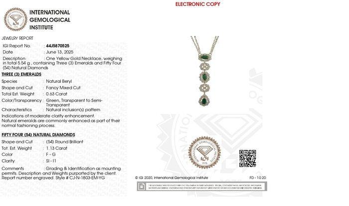 Halsketting - 14 karaat Geel goud - 1.76ct. tw. Smaragd -, Handtassen en Accessoires, Kettingen