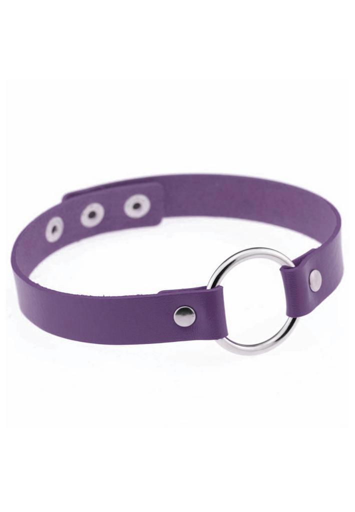 Choker Paars Ring Pu Leer Collar Ketting Halsband Paars, Handtassen en Accessoires, Kettingen, Paars, Nieuw, Ophalen of Verzenden