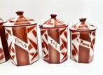 Aubecq - Complete set van zes emaille keukenkanisters -