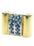 Zonder minimumprijs - Ring - 9 kt. Zilver, Geel goud Saffier, Handtassen en Accessoires, Ringen, Nieuw