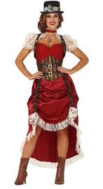 Steampunk Kostuum Dames Rood, Nieuw, Verzenden