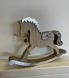 Houten hobbelpaard handgemaakt naturel met zilverwas per, Maison & Meubles, Accessoires pour la Maison | Plantes & Fleurs artificielles