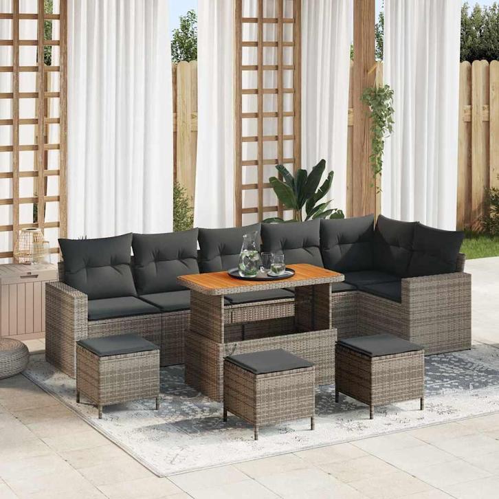 vidaXL Tuinbank Set met kussen 12 pcs Grijs poly rattan, Jardin & Terrasse, Ensembles de jardin, Envoi