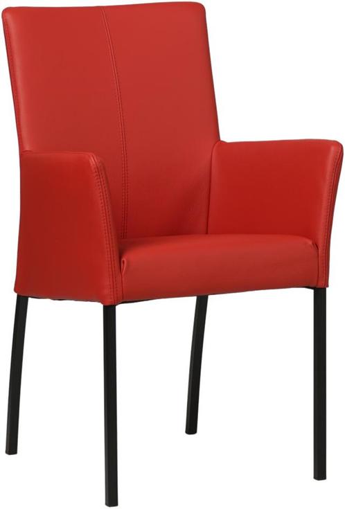 Rode leren moderne eetkamerstoel - poot vierkant zwart -, Huis en Inrichting, Stoelen, Overige kleuren, Eén, Nieuw, Leer, Ophalen of Verzenden