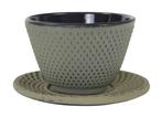 Teacup 12cl + round plate Arare, greygreen, Hobby en Vrije tijd