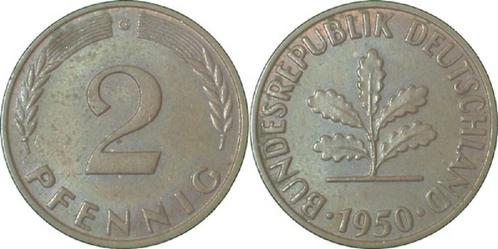 1950g Duitsland 2 Pfennig 1950 G bankfrisch herrliche Pat..., Timbres & Monnaies, Monnaies | Europe | Monnaies non-euro, Envoi