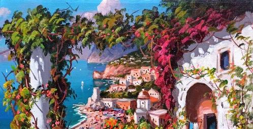 Gio Sannino (1984) - Sun on the terrace - Positano, Antiek en Kunst, Kunst | Schilderijen | Klassiek
