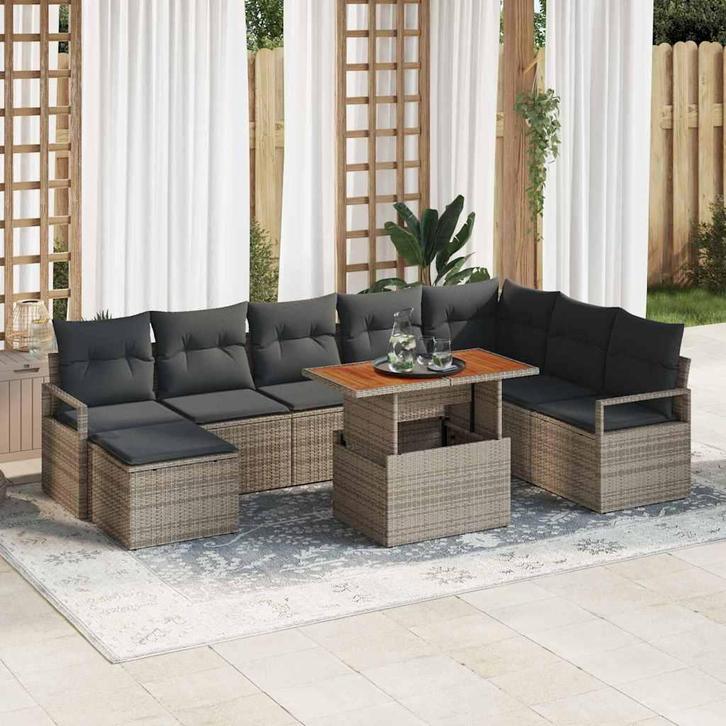 vidaXL Tuinbank Set met kussen 9 pcs Grijs en Bruin, Tuin en Terras, Tuinsets en Loungesets, Nieuw, Verzenden