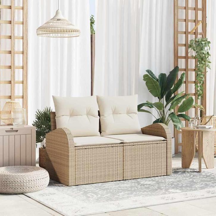 vidaXL Tuin Sofa met kussen Beige 124 x 62 x 69cm poly, Tuin en Terras, Tuinsets en Loungesets, Nieuw, Verzenden