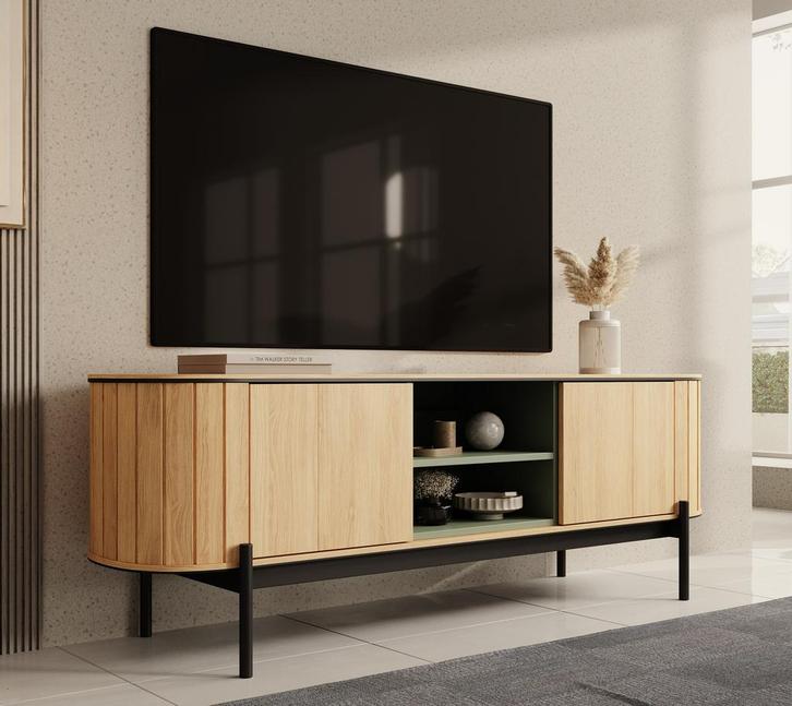 Meubella | TV-Meubel eiken 167x45x57 cm | TV Kast 2 deuren, Huis en Inrichting, Kasten |Televisiemeubels, 25 tot 50 cm, Nieuw