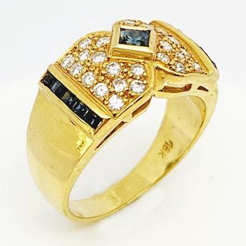 Ring - 18 karaat Geel goud - 0.50ct. tw. Saffier - Diamant, Handtassen en Accessoires, Ringen, Nieuw