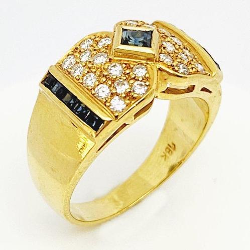 Ring - 18 karaat Geel goud - 0.50ct. tw. Saffier - Diamant, Handtassen en Accessoires, Ringen