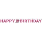 Letterslinger 18 Jaar Happy Birthday Roze 2,13m, Verzenden